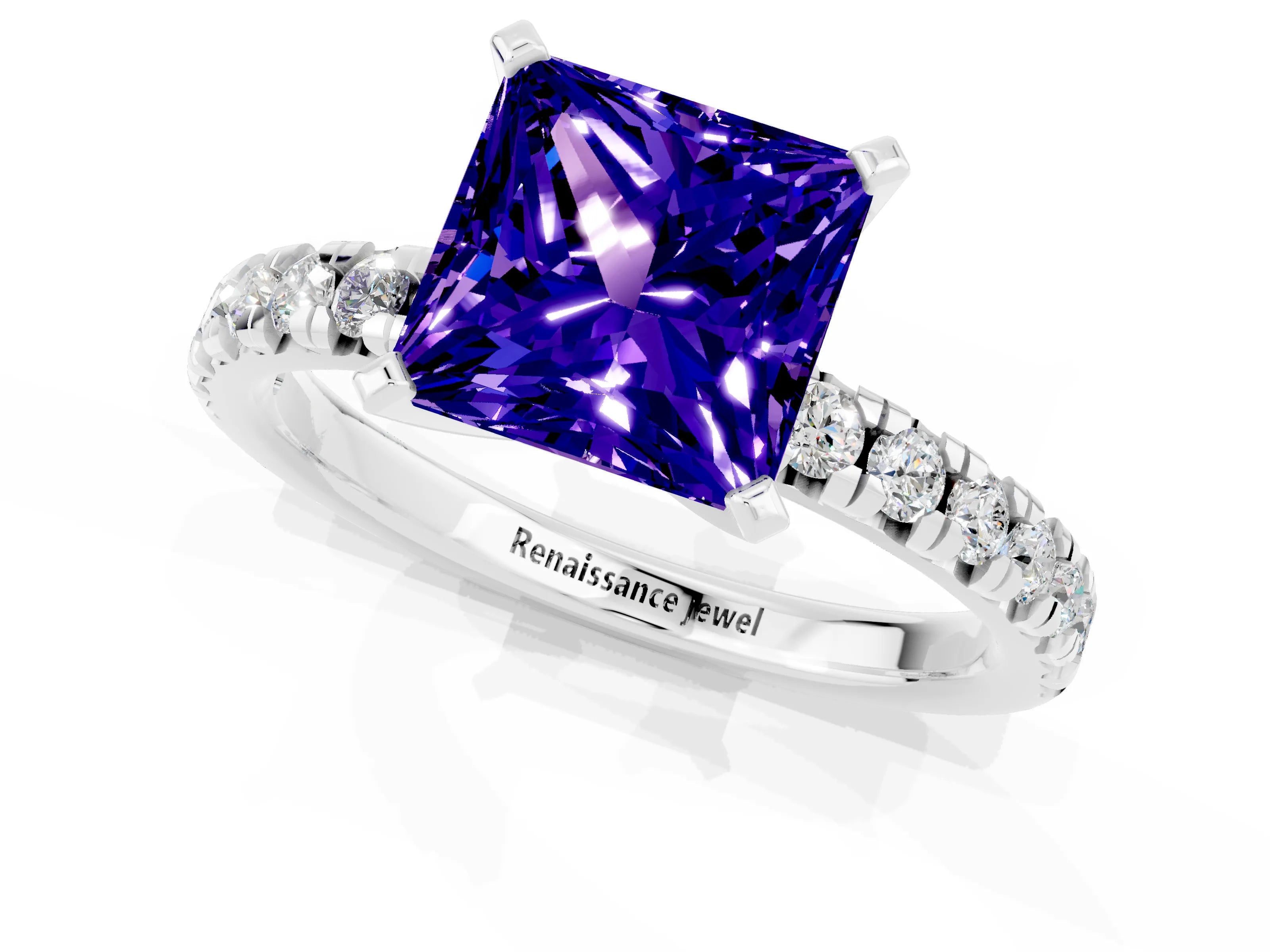 White gold Princess Cut Solitaire Pave Diamond Engagement Ring with Four-Prong Setting_1