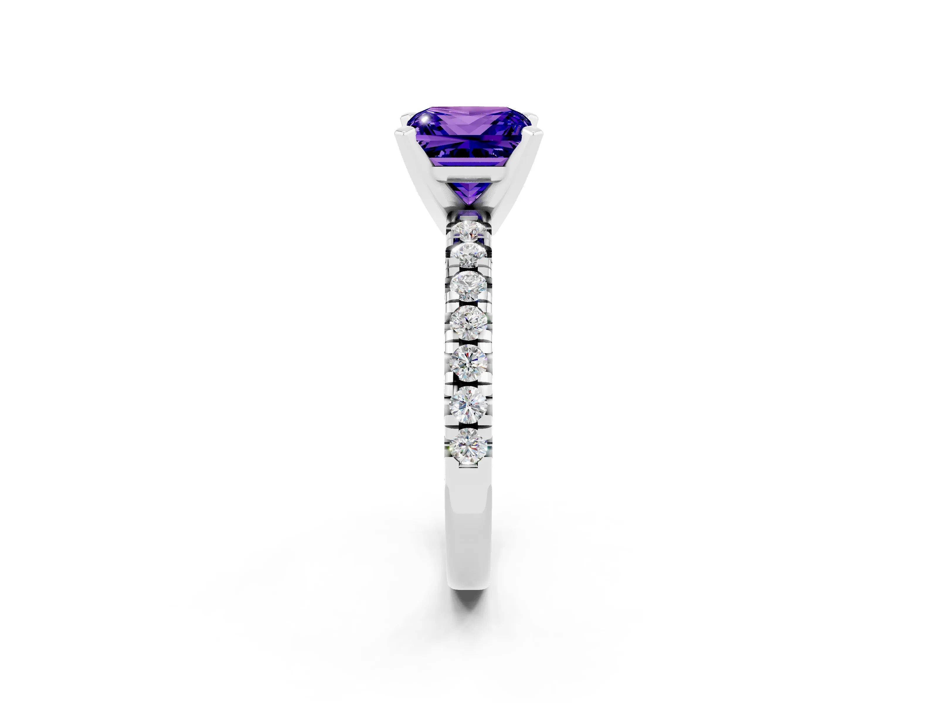 White gold Princess Cut Solitaire Pave Diamond Engagement Ring with Four-Prong Setting_2