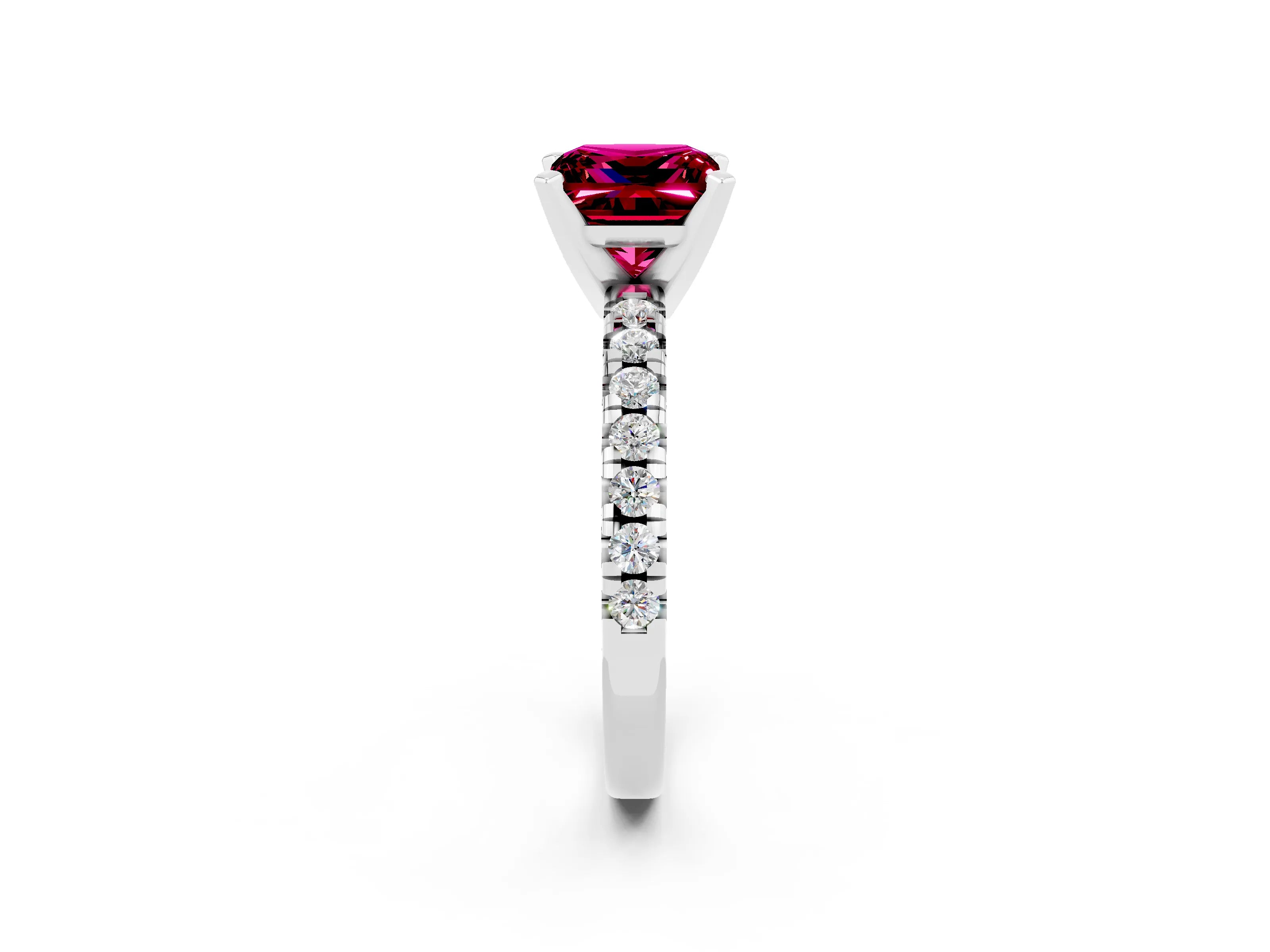 White gold Princess Cut Solitaire Pave Diamond Engagement Ring with Four-Prong Setting_2