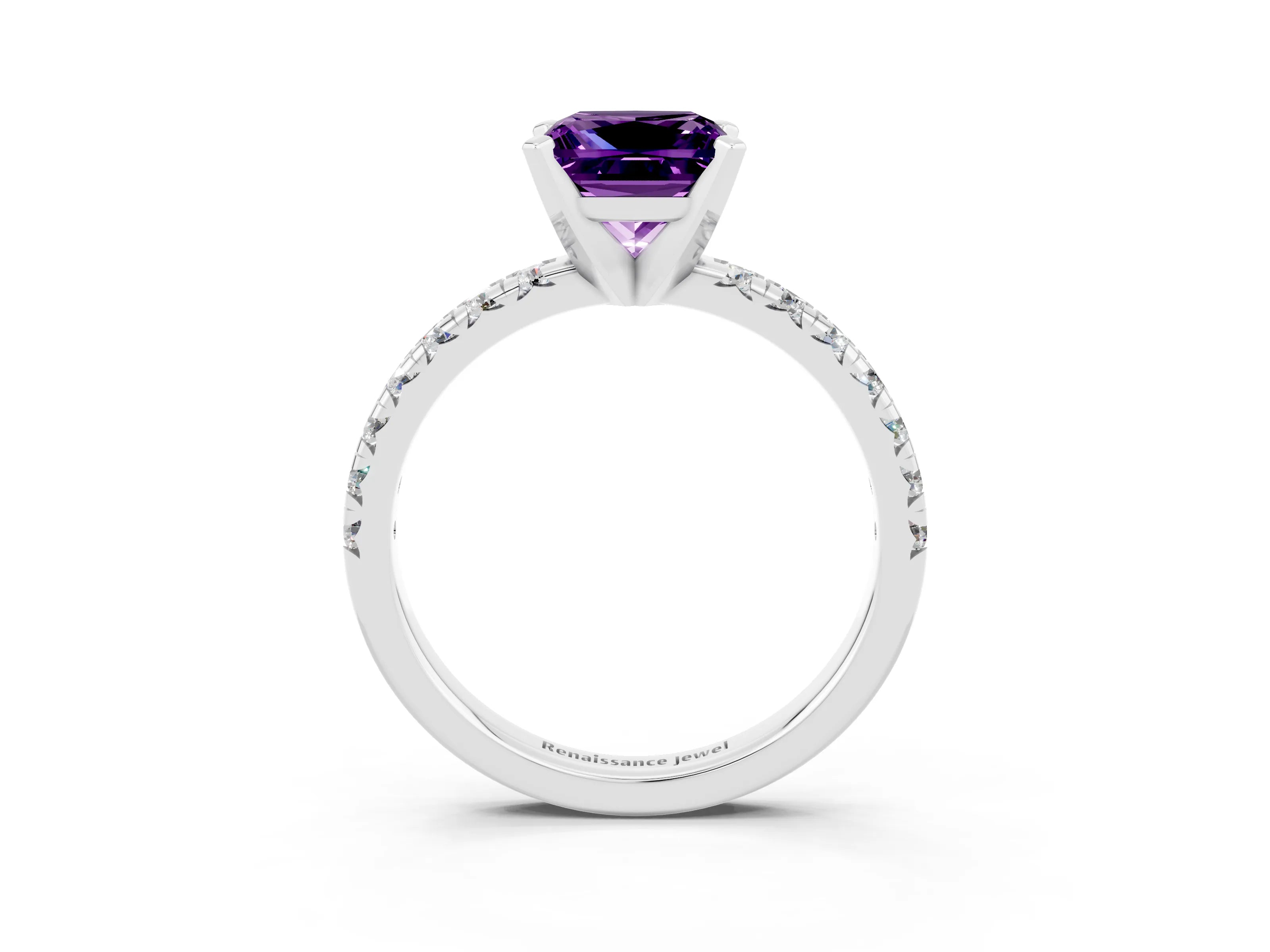 White gold Princess Cut Solitaire Pave Diamond Engagement Ring with Four-Prong Setting_3