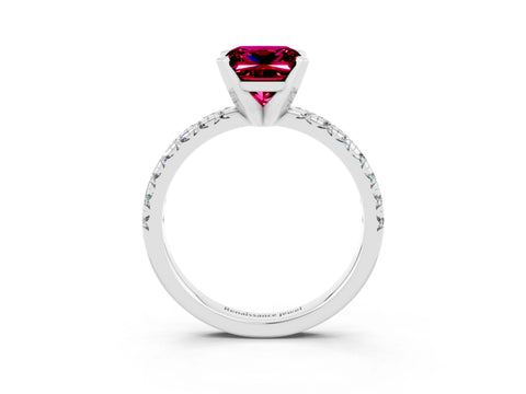 White gold Princess Cut Solitaire Pave Diamond Engagement Ring with Four-Prong Setting_3