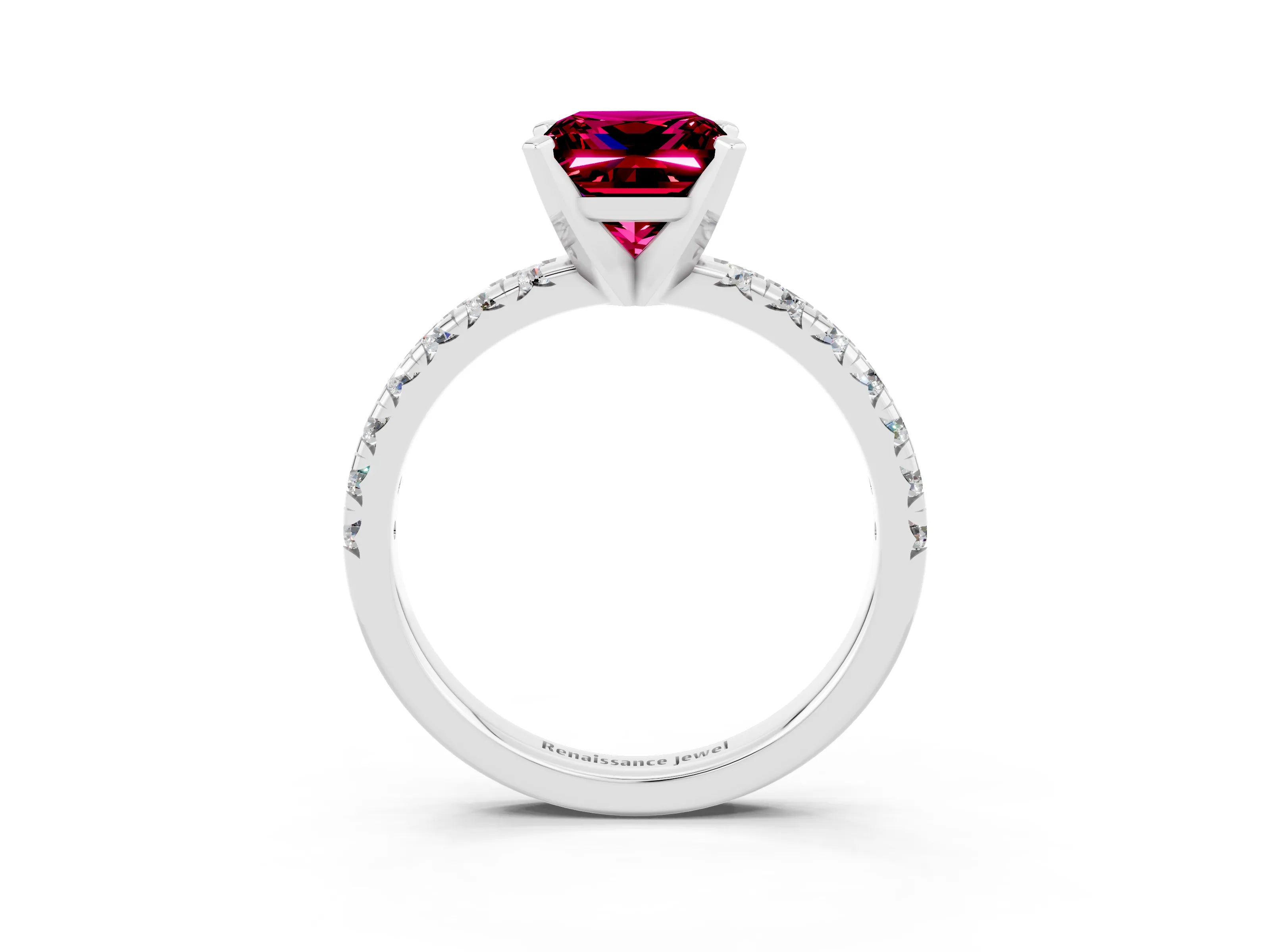 White gold Princess Cut Solitaire Pave Diamond Engagement Ring with Four-Prong Setting_3
