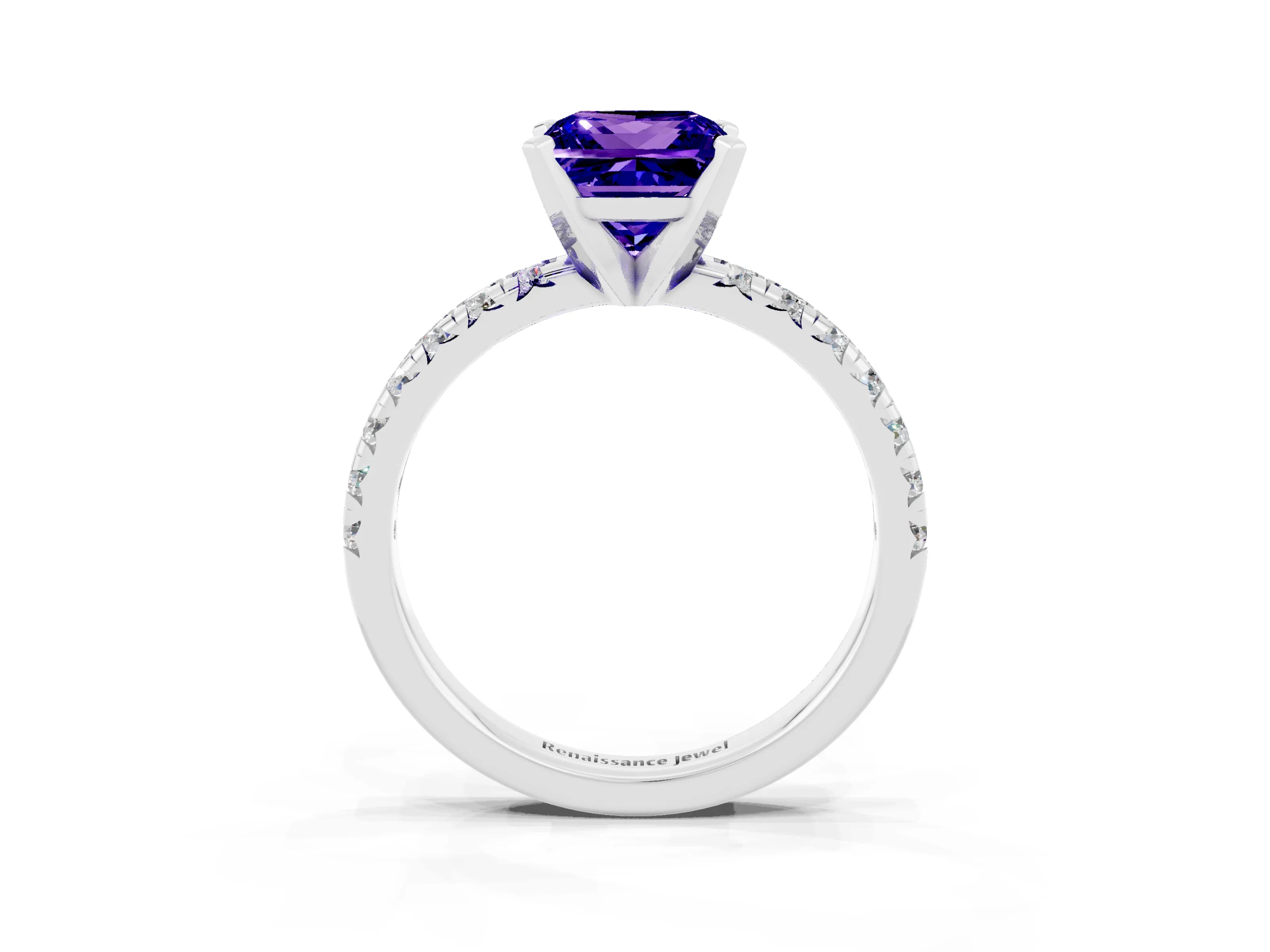 White gold Princess Cut Solitaire Pave Diamond Engagement Ring with Four-Prong Setting_3