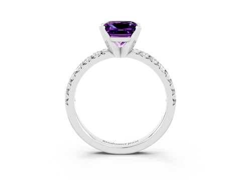 White gold Princess Cut Solitaire Pave Diamond Engagement Ring with Four-Prong Setting_3