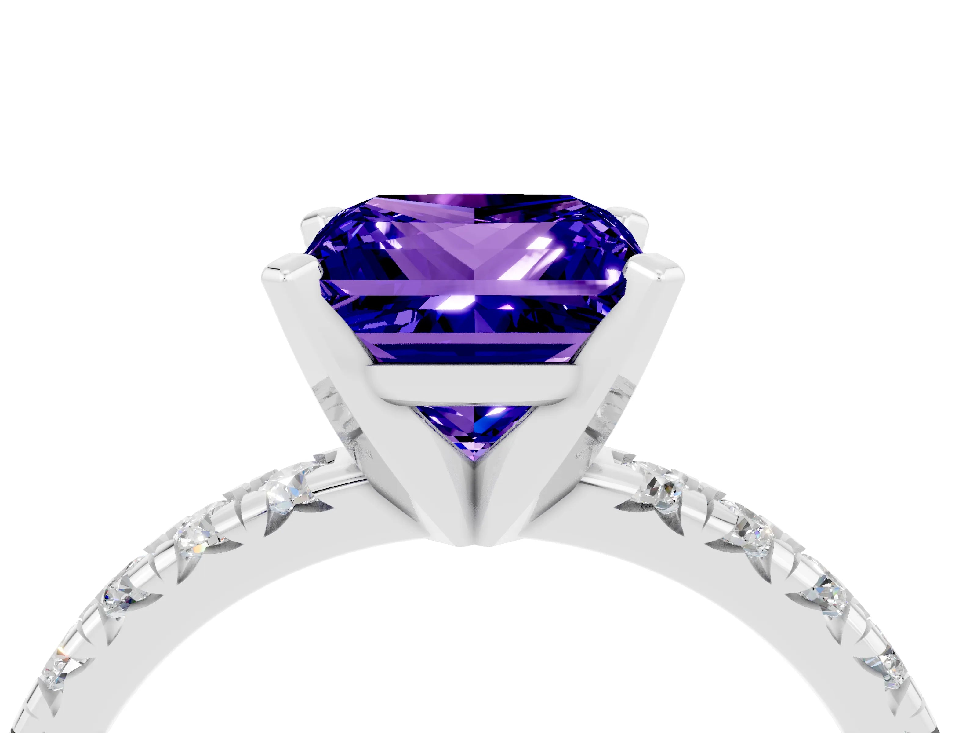White gold Princess Cut Solitaire Pave Diamond Engagement Ring with Four-Prong Setting_4