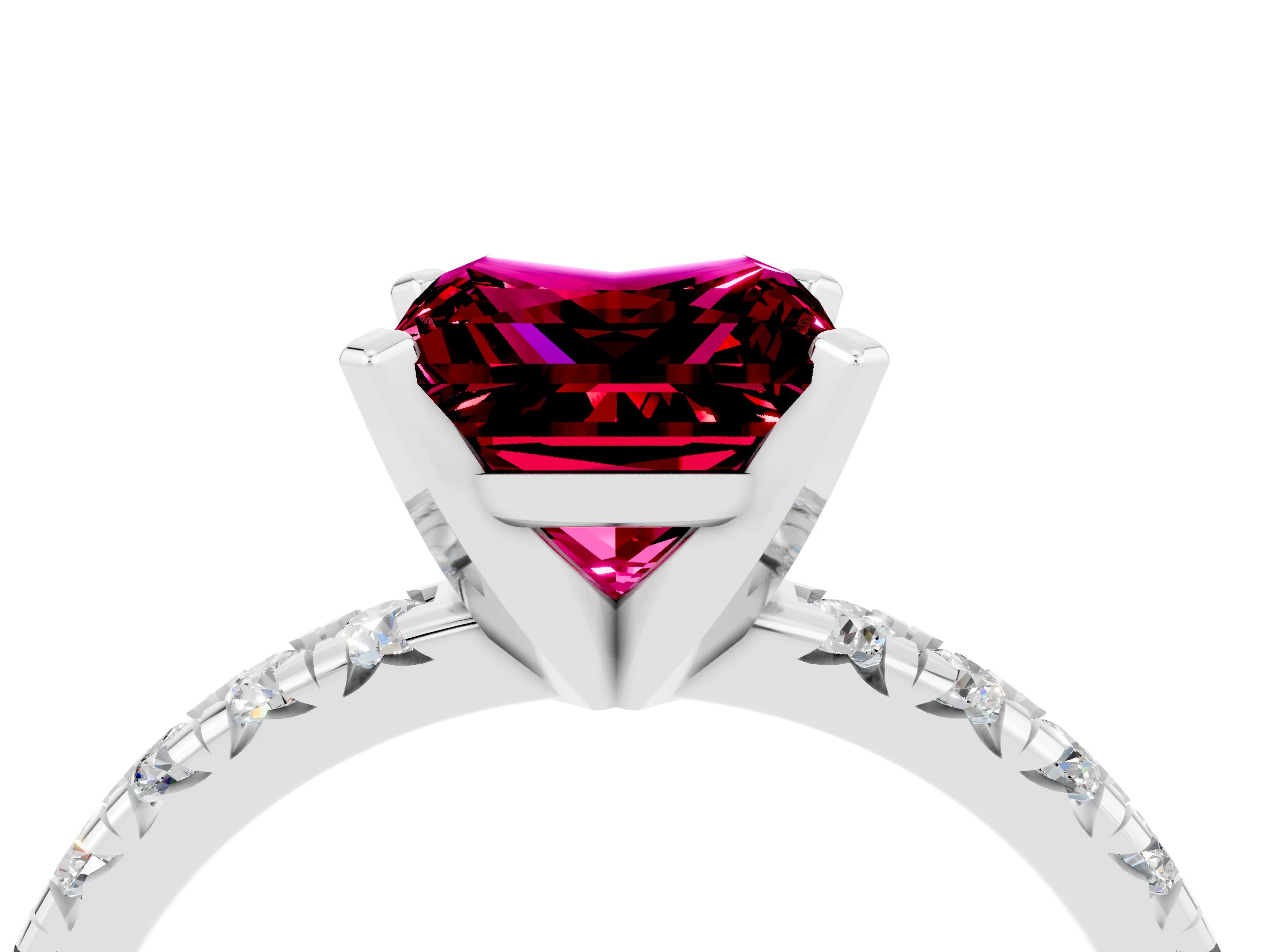 White gold Princess Cut Solitaire Pave Diamond Engagement Ring with Four-Prong Setting_4