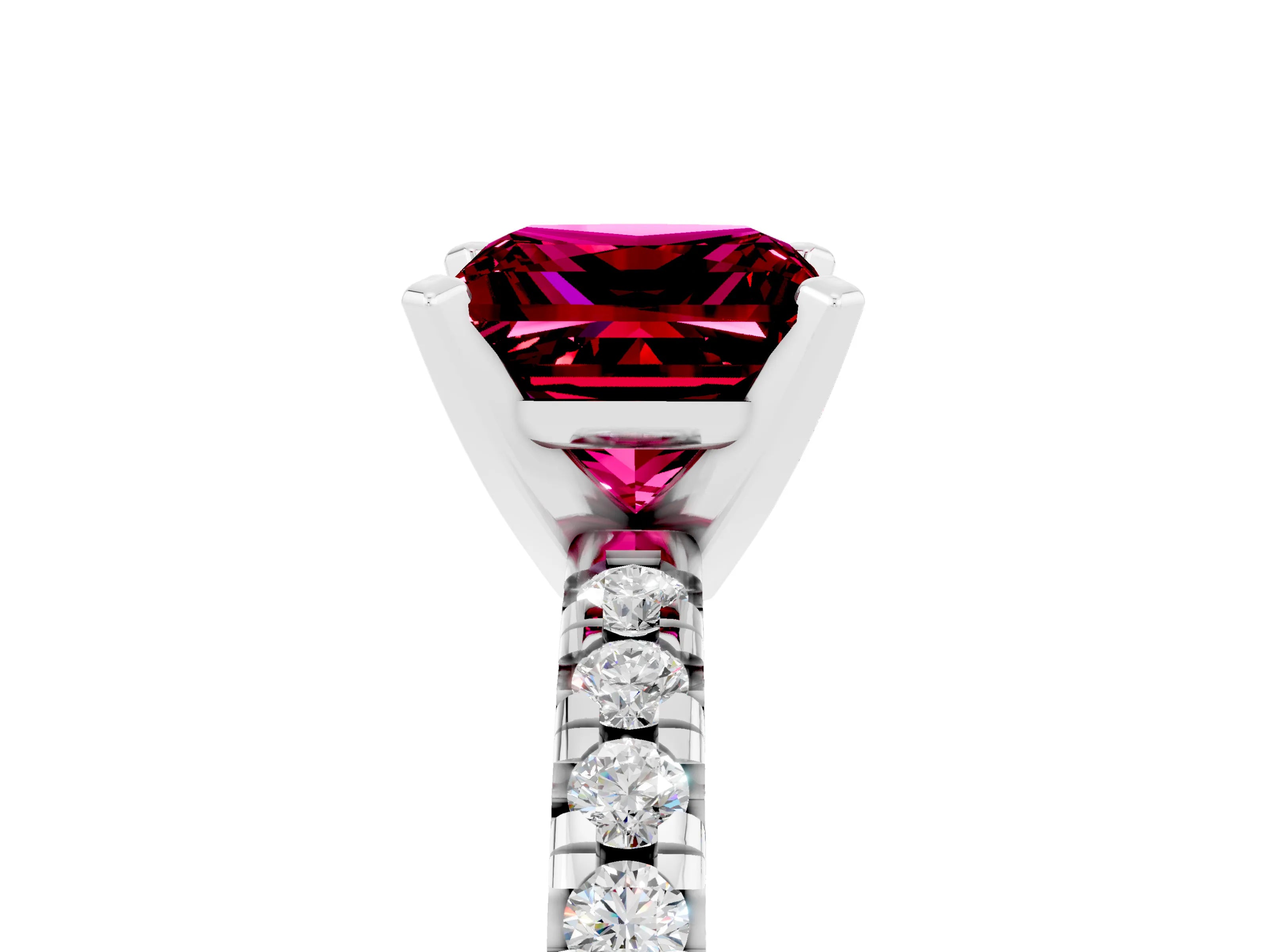 White gold Princess Cut Solitaire Pave Diamond Engagement Ring with Four-Prong Setting_5