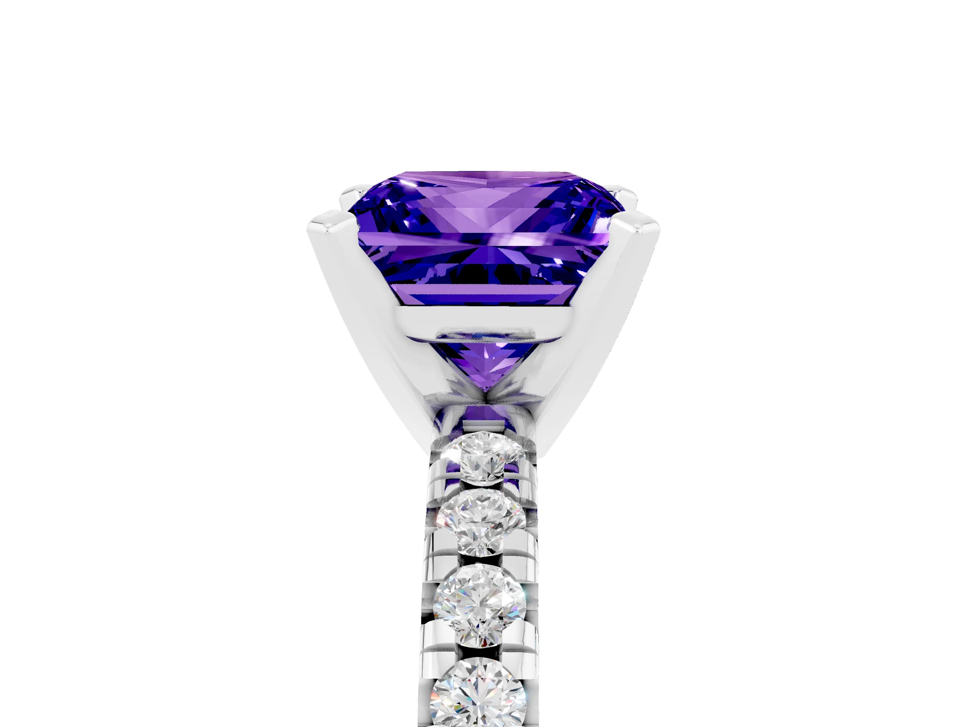 White gold Princess Cut Solitaire Pave Diamond Engagement Ring with Four-Prong Setting_5
