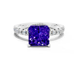 White gold Princess Cut Solitaire Pave Diamond Engagement Ring with Four-Prong Setting