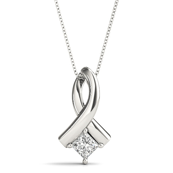 White gold Princess Cut Solitaire Pendant with Twist Prong Setting