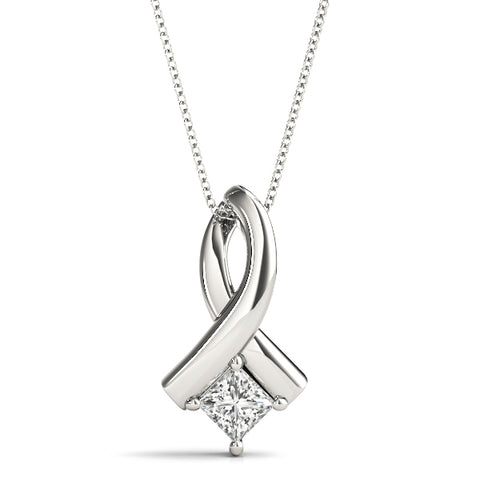 White gold Princess Cut Solitaire Pendant with Twist Prong Setting