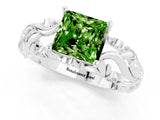 White gold Princess Cut Solitaire Peridot Leaf-Inspired Vine Band Ring with Prong Setting_1