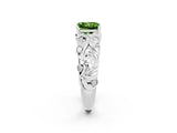 White gold Princess Cut Solitaire Peridot Leaf-Inspired Vine Band Ring with Prong Setting_2