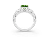 White gold Princess Cut Solitaire Peridot Leaf-Inspired Vine Band Ring with Prong Setting_3