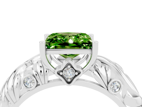 White gold Princess Cut Solitaire Peridot Leaf-Inspired Vine Band Ring with Prong Setting_4