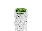 White gold Princess Cut Solitaire Peridot Leaf-Inspired Vine Band Ring with Prong Setting_5