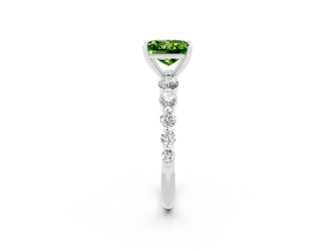 White gold Princess Cut Solitaire Peridot Ring with Pave Band and Four-Prong Setting_2