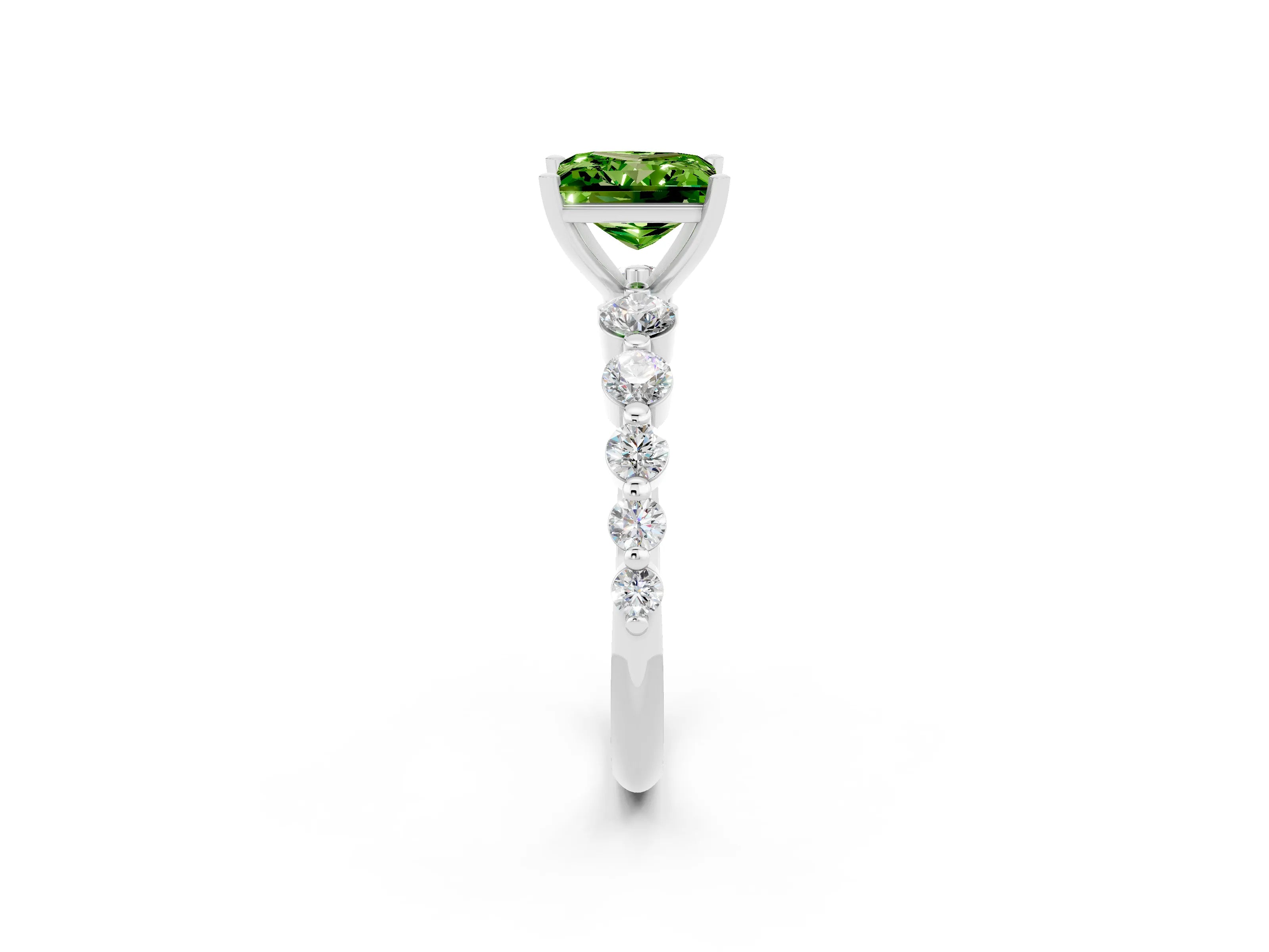 White gold Princess Cut Solitaire Peridot Ring with Pave Band and Four-Prong Setting_2