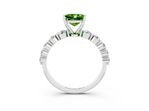 White gold Princess Cut Solitaire Peridot Ring with Pave Band and Four-Prong Setting_3