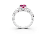 White gold Princess Cut Solitaire Pink Sapphire Leaf-Inspired Vine Band Ring with Prong Setting_27