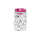 White gold Princess Cut Solitaire Pink Sapphire Leaf-Inspired Vine Band Ring with Prong Setting_29