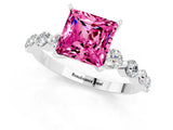 White gold Princess Cut Solitaire Pink Sapphire Ring with Pave Band and Four-Prong Setting_25