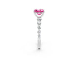White gold Princess Cut Solitaire Pink Sapphire Ring with Pave Band and Four-Prong Setting_26