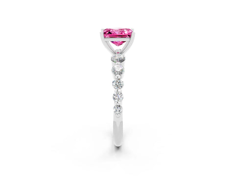 White gold Princess Cut Solitaire Pink Sapphire Ring with Pave Band and Four-Prong Setting_26