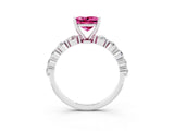 White gold Princess Cut Solitaire Pink Sapphire Ring with Pave Band and Four-Prong Setting_27