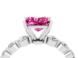 White gold Princess Cut Solitaire Pink Sapphire Ring with Pave Band and Four-Prong Setting_28