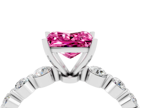 White gold Princess Cut Solitaire Pink Sapphire Ring with Pave Band and Four-Prong Setting_28