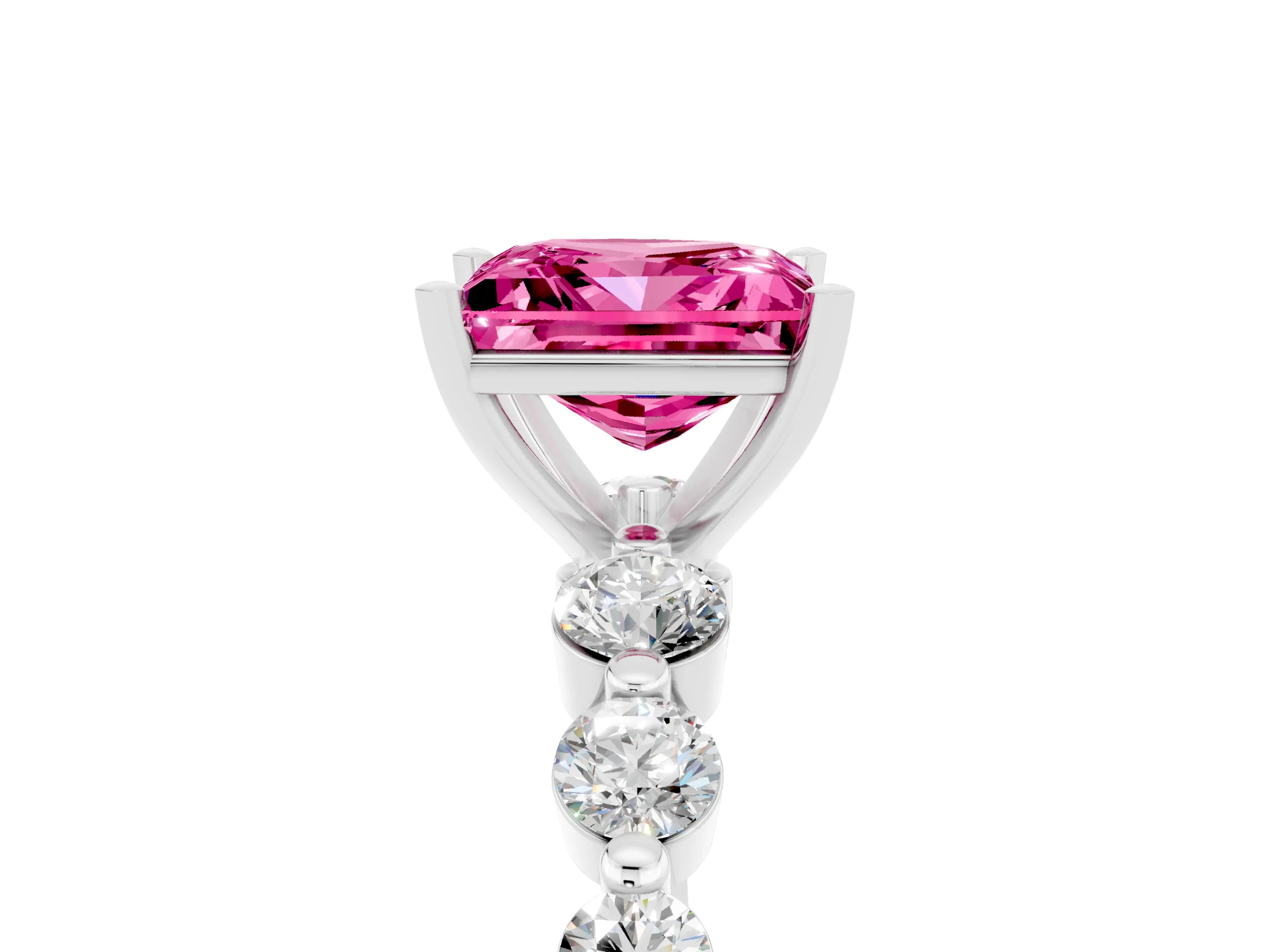 White gold Princess Cut Solitaire Pink Sapphire Ring with Pave Band and Four-Prong Setting_29