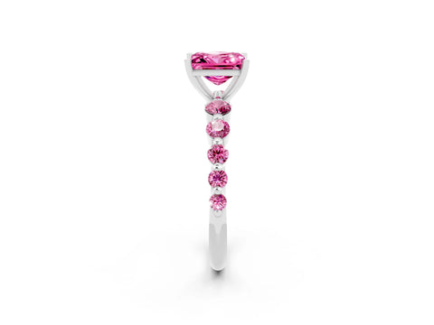 White gold Princess Cut Solitaire Pink Sapphire Ring with Pave Band and Four-Prong Setting_2