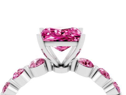 White gold Princess Cut Solitaire Pink Sapphire Ring with Pave Band and Four-Prong Setting_4