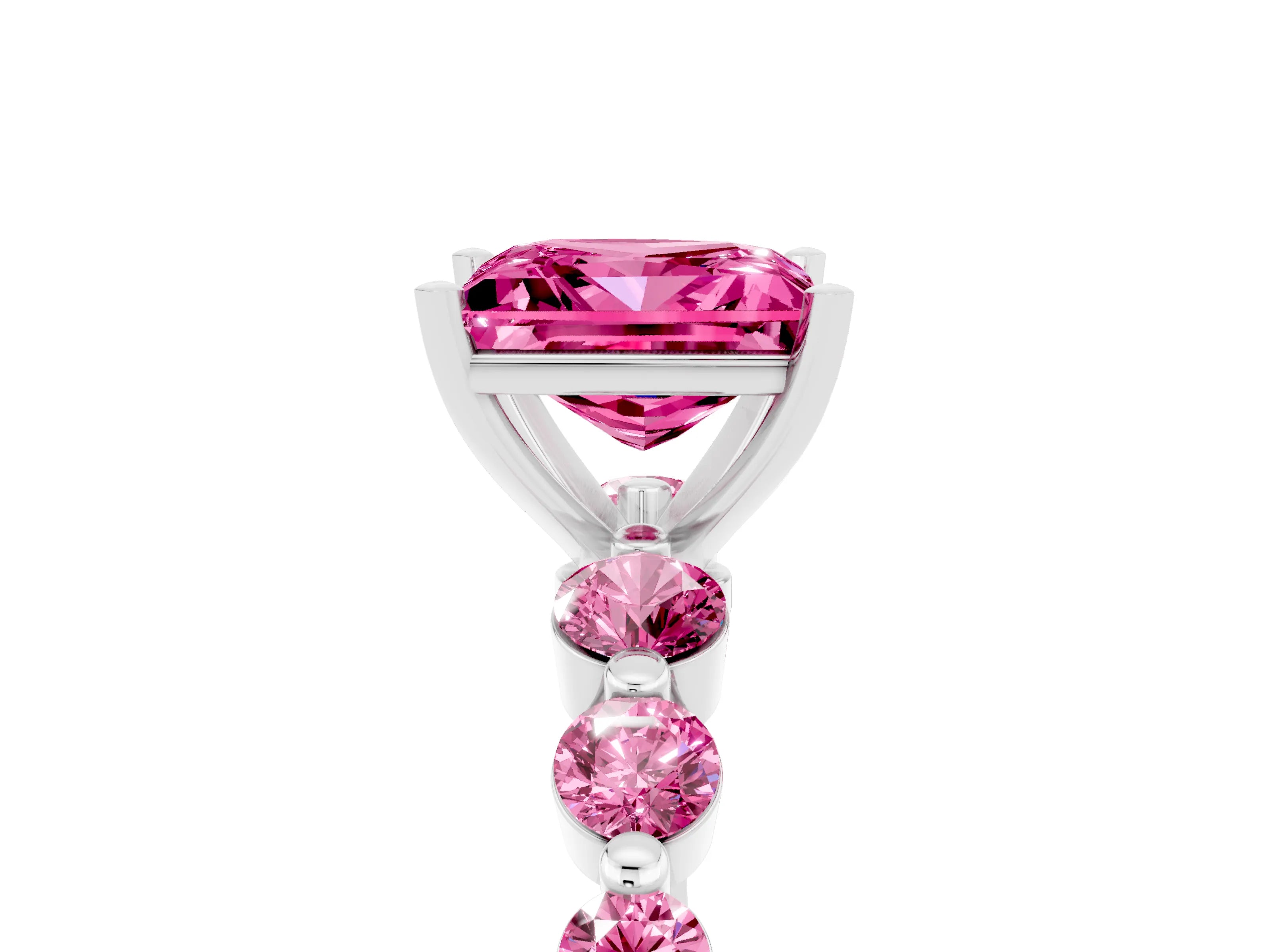 White gold Princess Cut Solitaire Pink Sapphire Ring with Pave Band and Four-Prong Setting_5