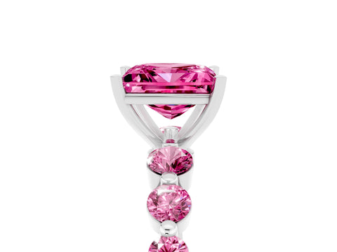 White gold Princess Cut Solitaire Pink Sapphire Ring with Pave Band and Four-Prong Setting_5