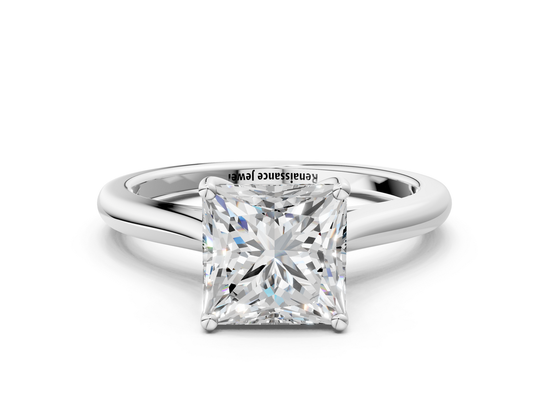 White gold Princess Cut Solitaire Ring with Cathedral Band and Four-Prong Setting_91