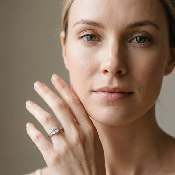 White gold Princess Cut Solitaire Ring with Split Shank and Four-Prong Setting
