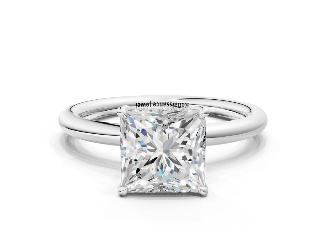 White gold Princess Cut Solitaire Ring with Thin Band and Four-Prong Setting_49