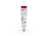 White gold Princess Cut Solitaire Ruby Leaf-Inspired Vine Band Ring with Prong Setting_2
