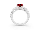 White gold Princess Cut Solitaire Ruby Leaf-Inspired Vine Band Ring with Prong Setting_3