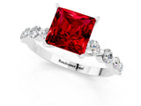 White gold Princess Cut Solitaire Ruby Ring with Pave Band and Four-Prong Setting_1