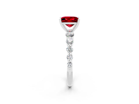 White gold Princess Cut Solitaire Ruby Ring with Pave Band and Four-Prong Setting_2