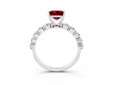 White gold Princess Cut Solitaire Ruby Ring with Pave Band and Four-Prong Setting_3