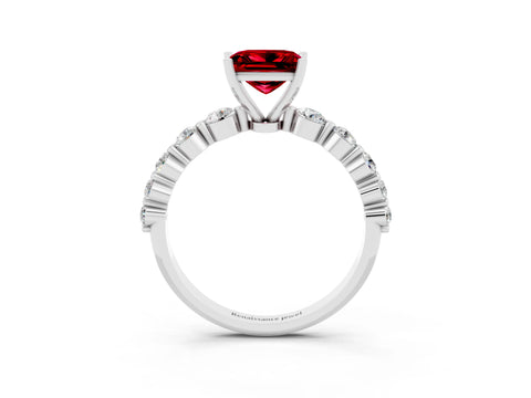White gold Princess Cut Solitaire Ruby Ring with Pave Band and Four-Prong Setting_3