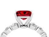 White gold Princess Cut Solitaire Ruby Ring with Pave Band and Four-Prong Setting_4
