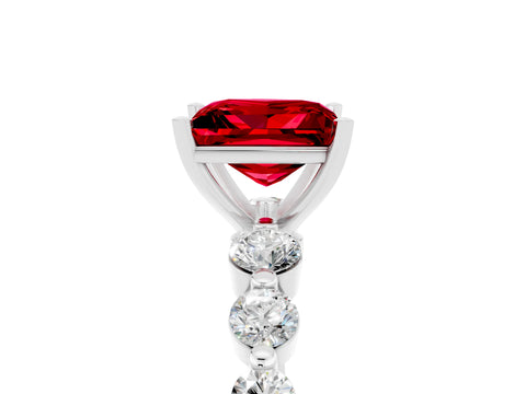 White gold Princess Cut Solitaire Ruby Ring with Pave Band and Four-Prong Setting_5