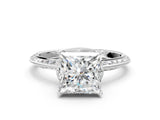 White gold Princess Cut Solitaire Split Shank Pave Diamond Engagement Ring with Four-Prong Setting_476