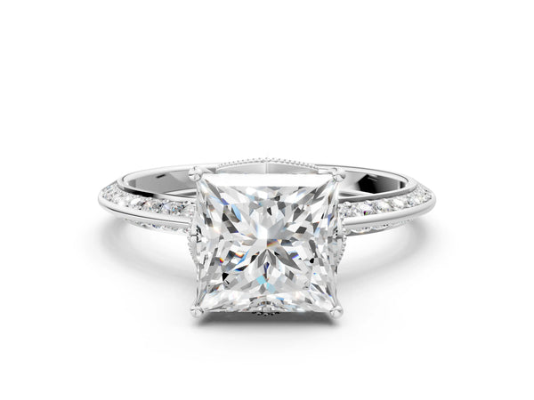 Platinum Round Graduated Pave Engagement Ring Setting