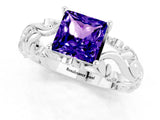 White gold Princess Cut Solitaire Tanzanite Leaf-Inspired Vine Band Ring with Prong Setting_1